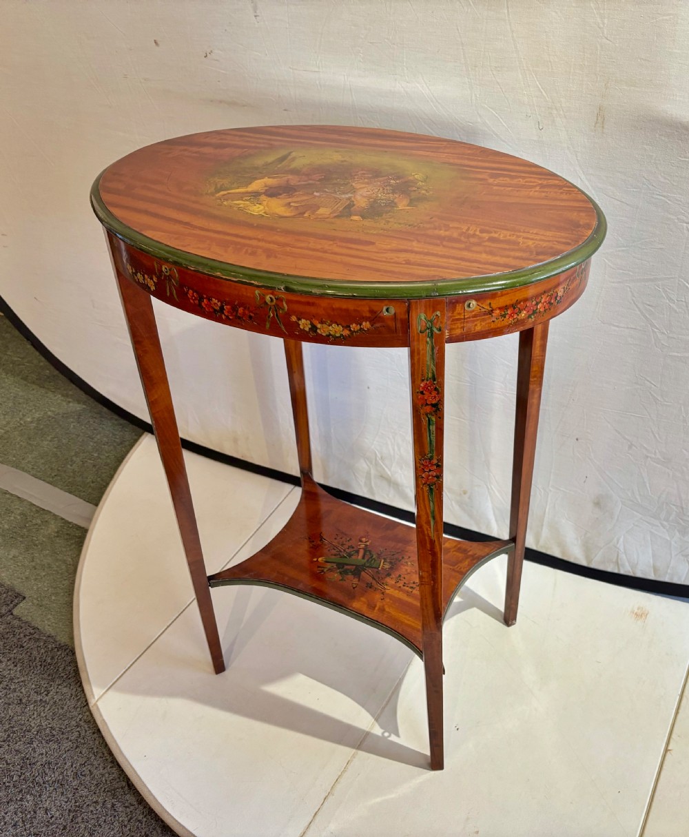 Edwardian satinwood and cherub decorated occasional table  View XI