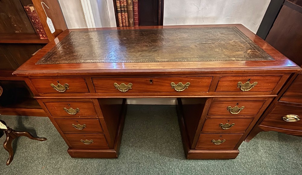 Victorian walnut pedestal desk View VI