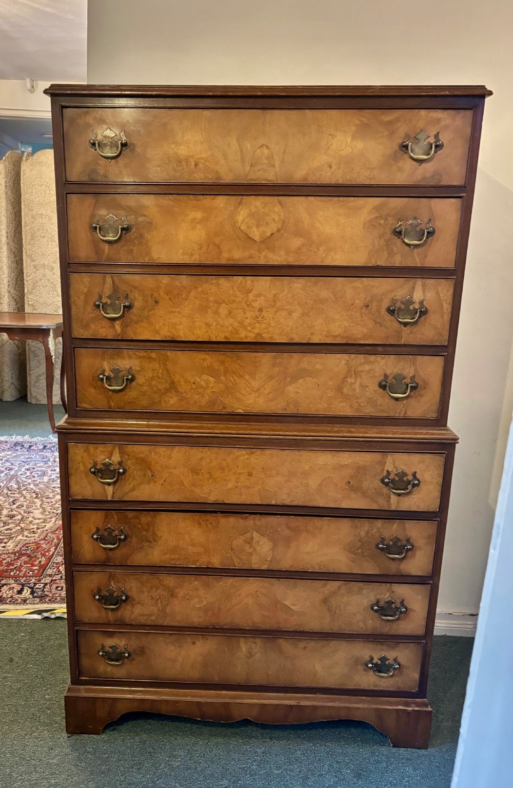Early 20th century figured walnut tallboy View III