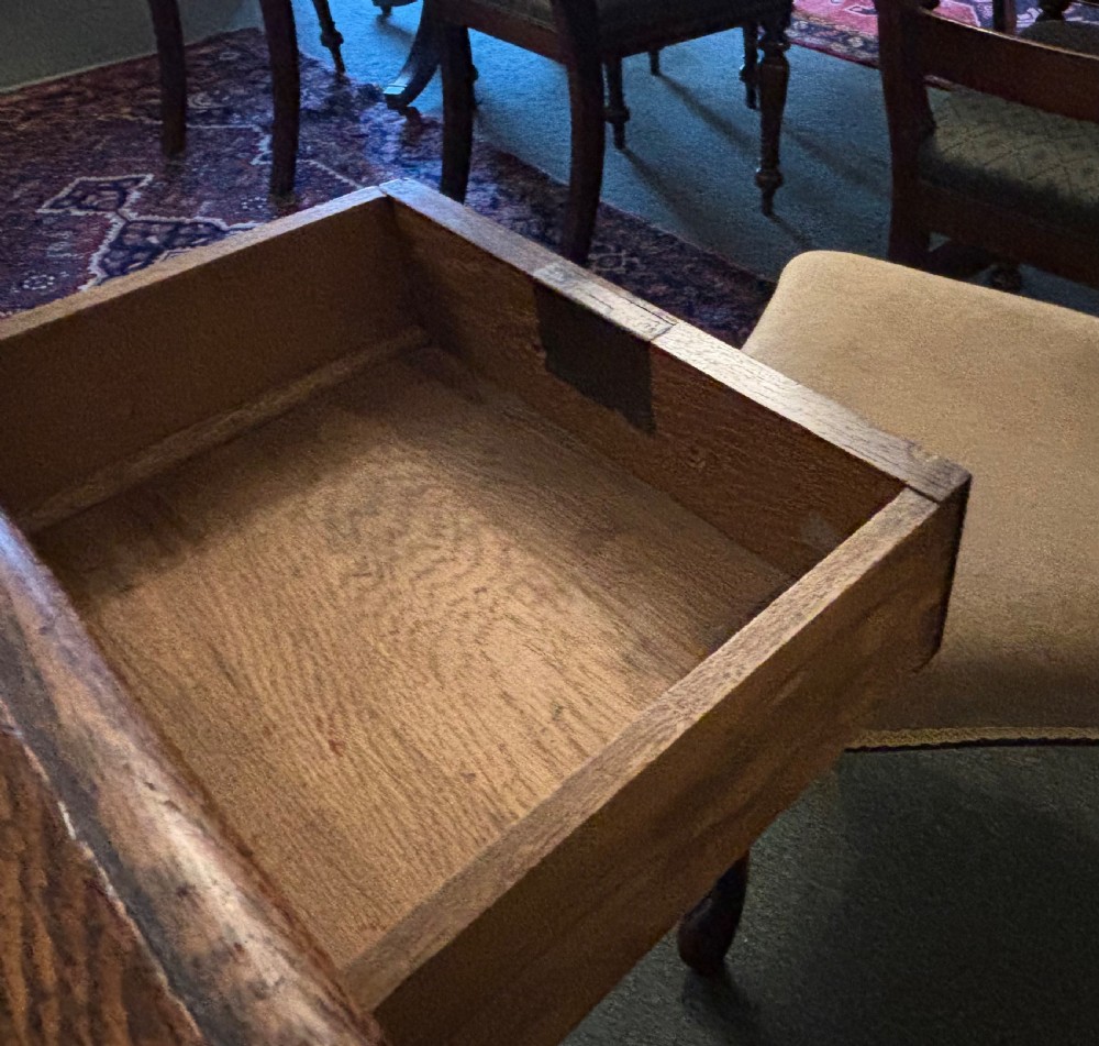 Edwardian oak pedestal desk with gilt tooled leather top View IX