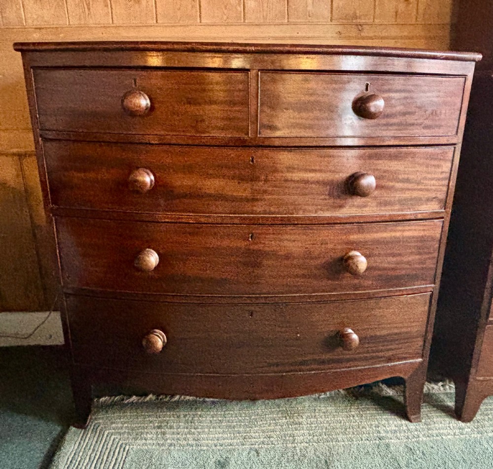 Early 19th century mahogany bow front chest of drawers  View II