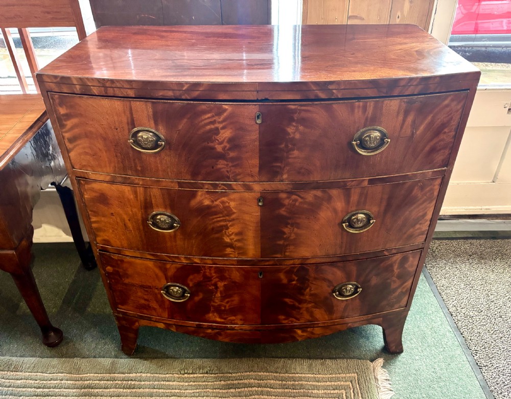 Regency figured mahogany small bow front chest of drawers  View IV