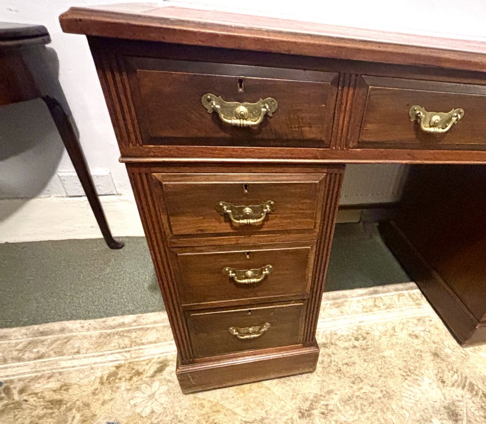 Victorian walnut  pedestal desk with leather top View VI