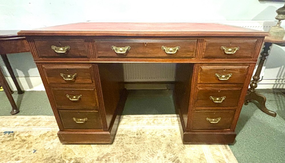 Victorian walnut  pedestal desk with leather top View VIII
