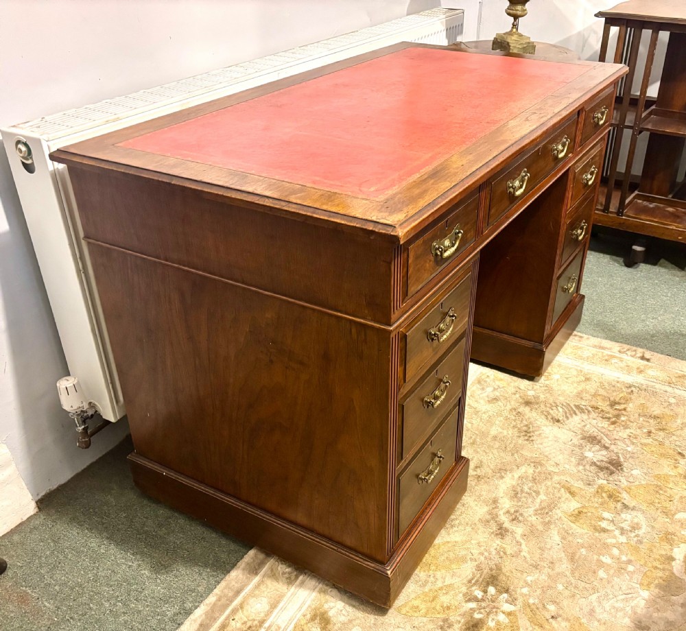 Victorian walnut  pedestal desk with leather top View XI