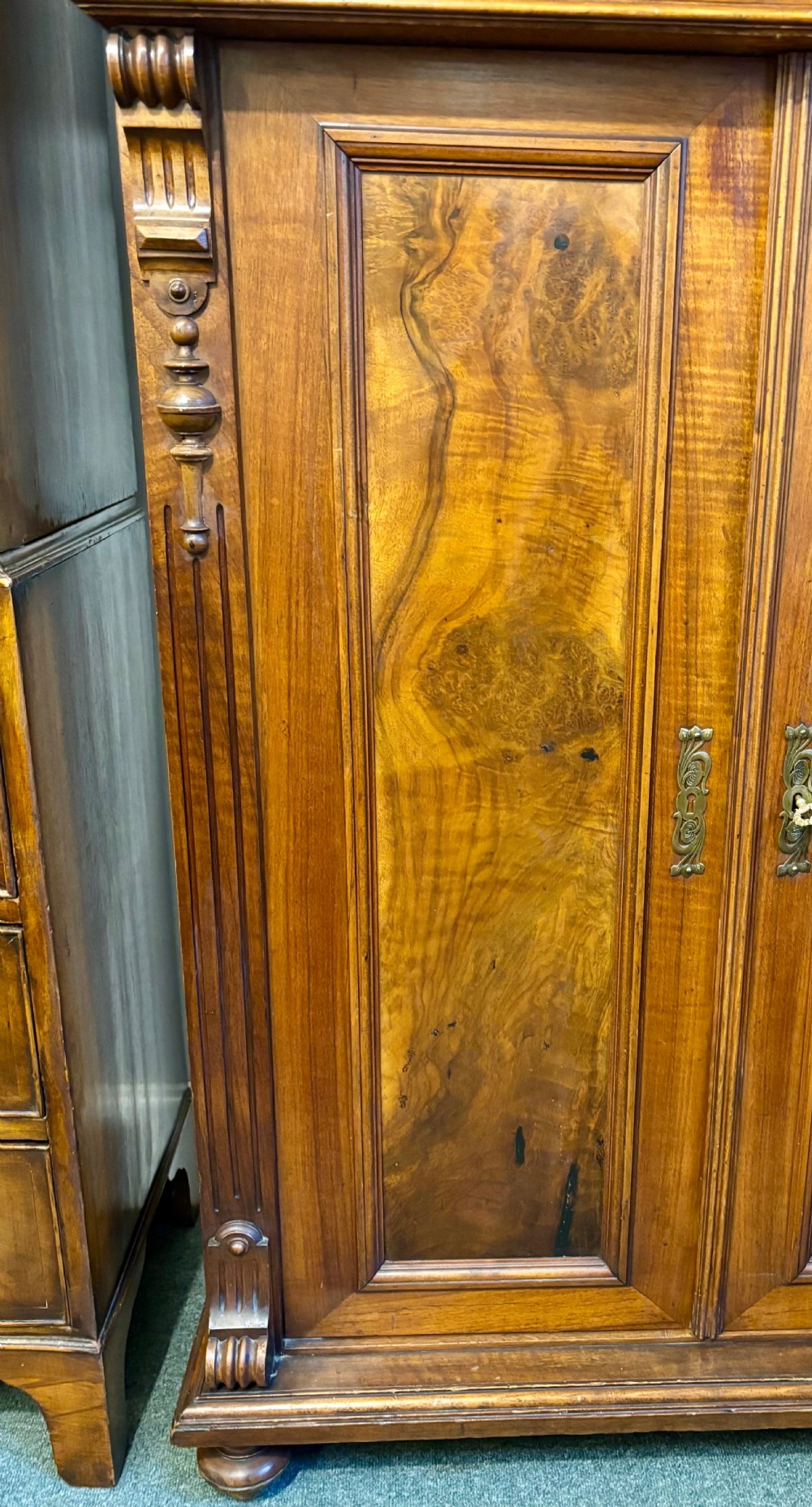 Victorian figured walnut side cabinet View III