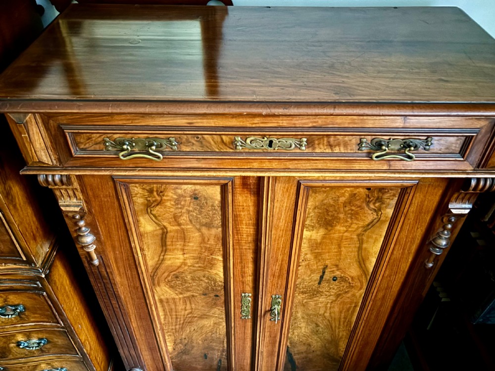 Victorian figured walnut side cabinet View V