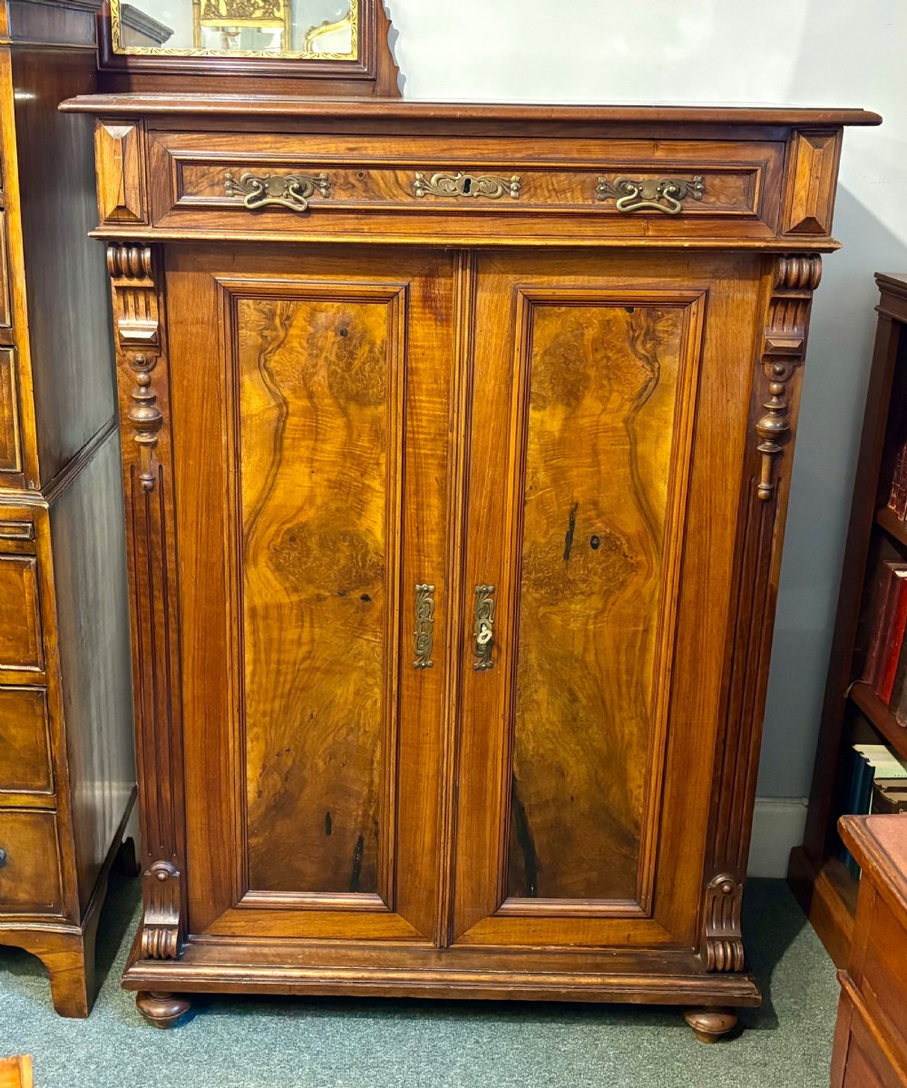 Victorian figured walnut side cabinet View IX
