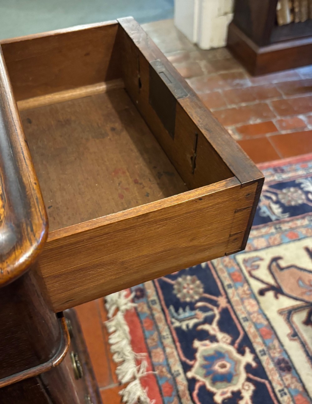 Victorian oak pedestal desk with leather gilt tooled top View V