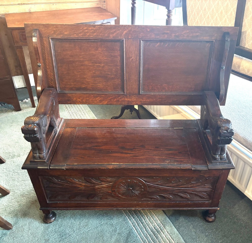 Early 20th century Carved oak monk’s bench