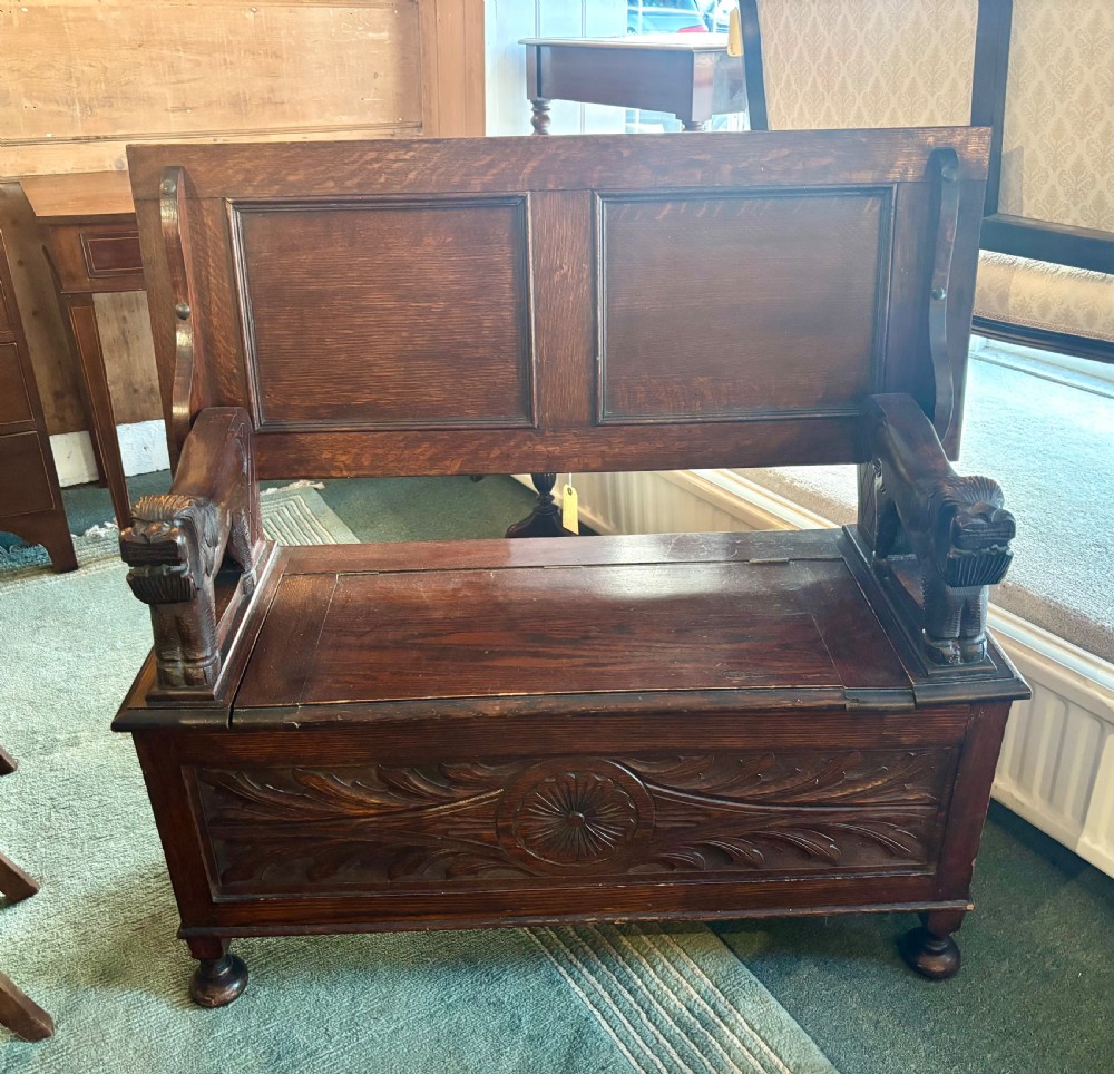 Early 20th century Carved oak monk’s bench View III
