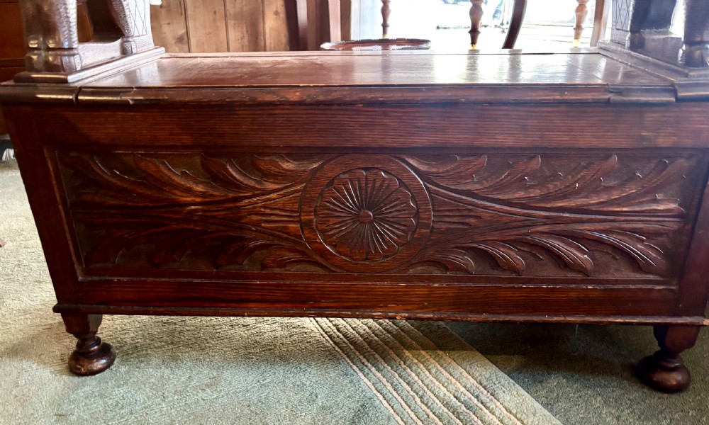 Early 20th century Carved oak monk’s bench View IV