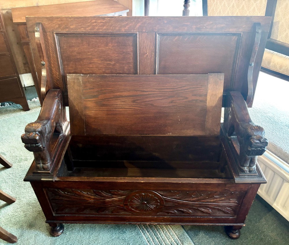 Early 20th century Carved oak monk’s bench View V