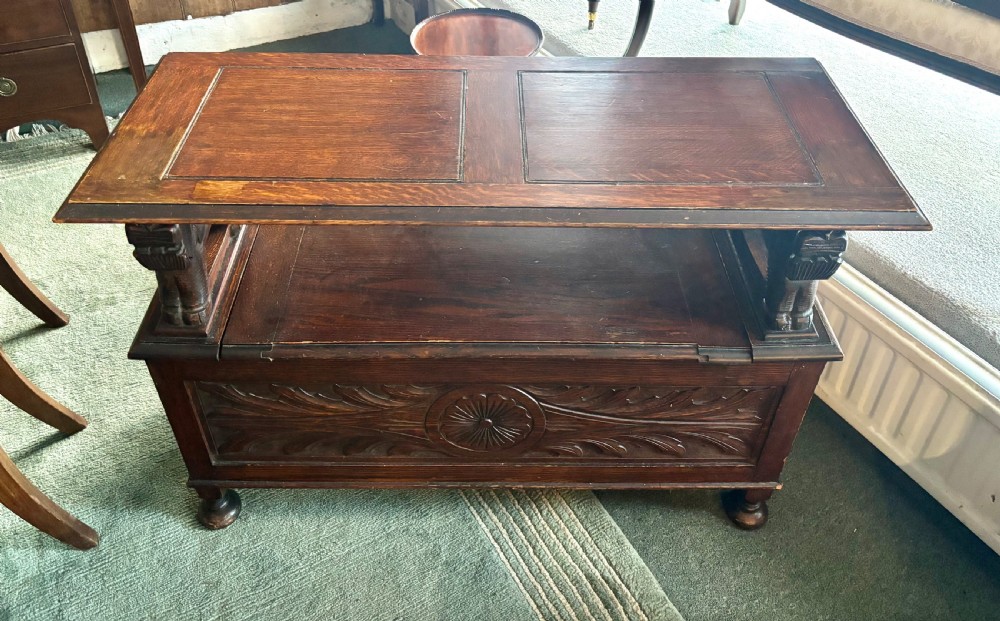 Early 20th century Carved oak monk’s bench View VI