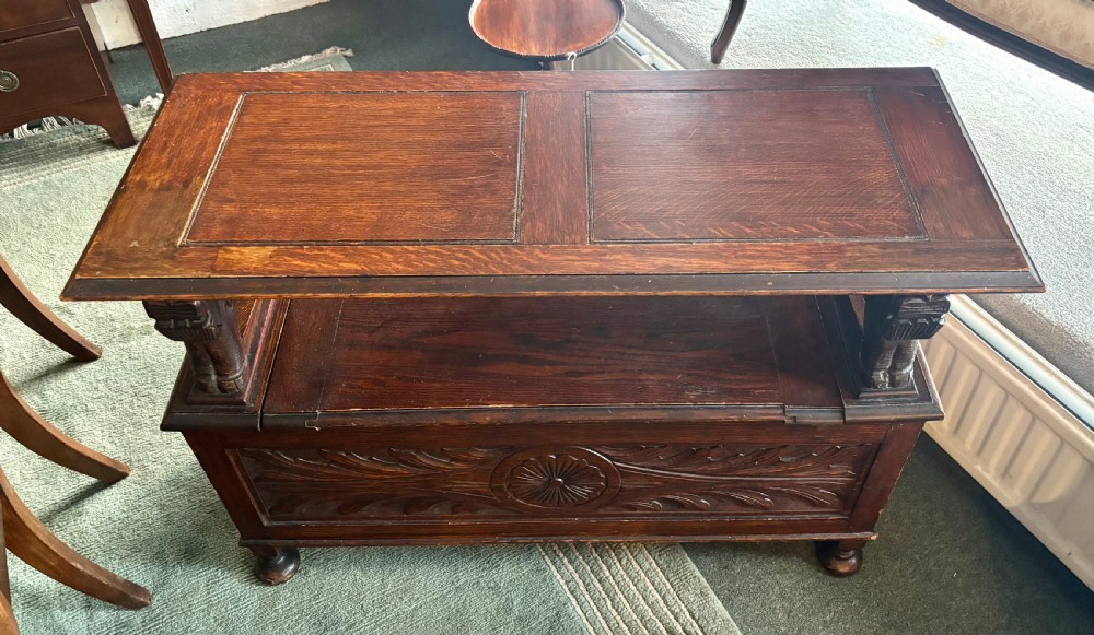 Early 20th century Carved oak monk’s bench View VII