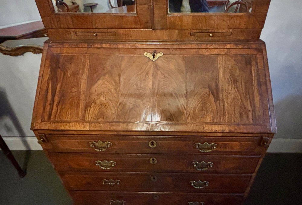 Fine quality George II figured walnut bureau bookcase View IX