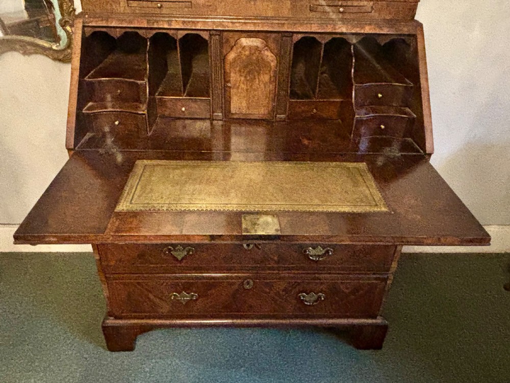 Fine quality George II figured walnut bureau bookcase View X