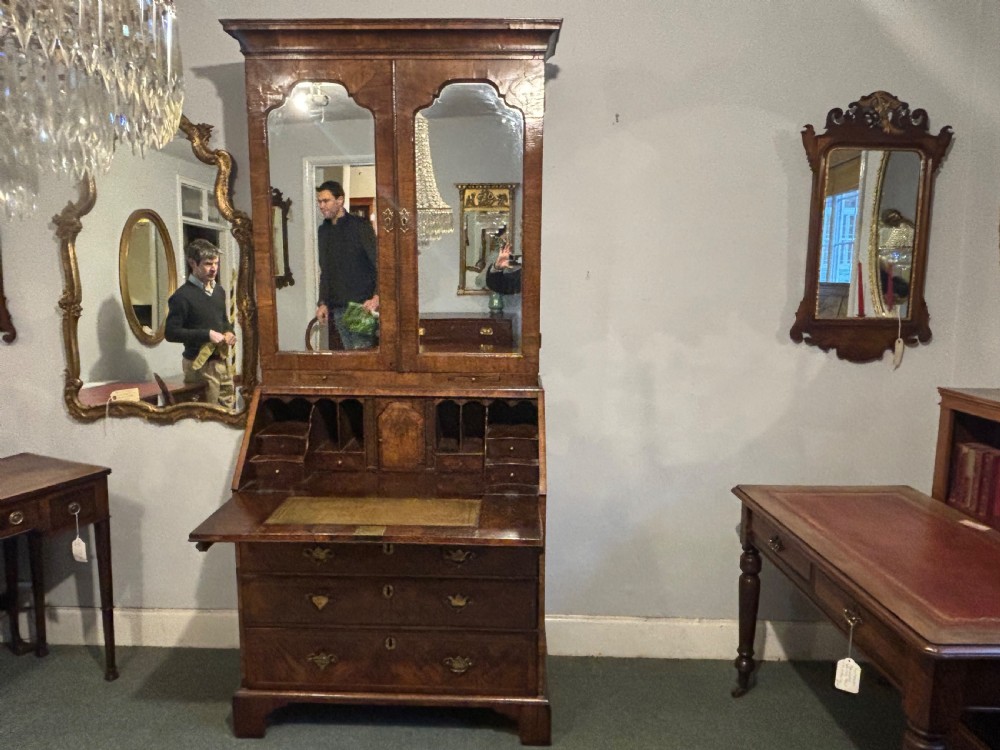 Fine quality George II figured walnut bureau bookcase View XI