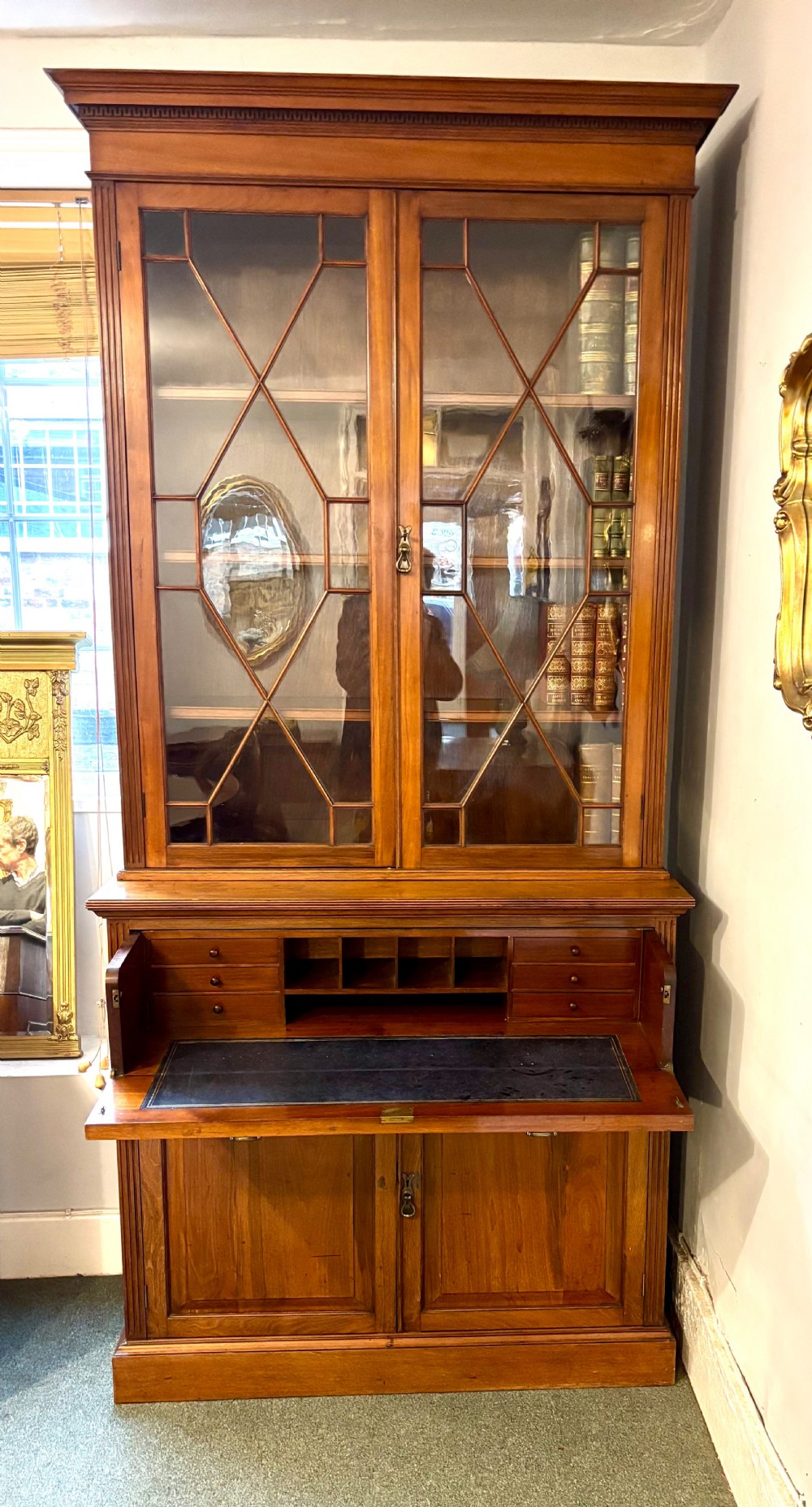 Victorian walnut secretaire bookcase View IX