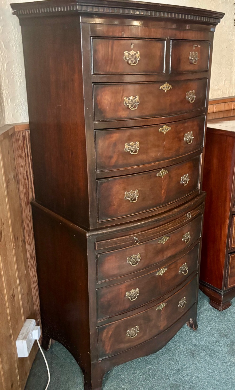 Early 20th century small mahogany bow front tallboy View VII
