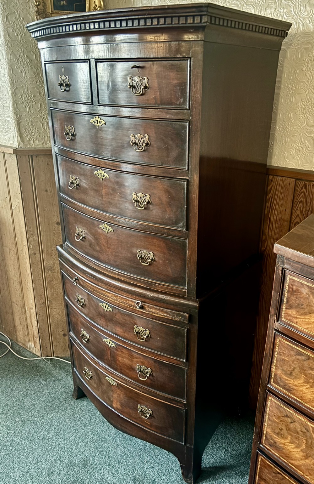 Early 20th century small mahogany bow front tallboy View VIII