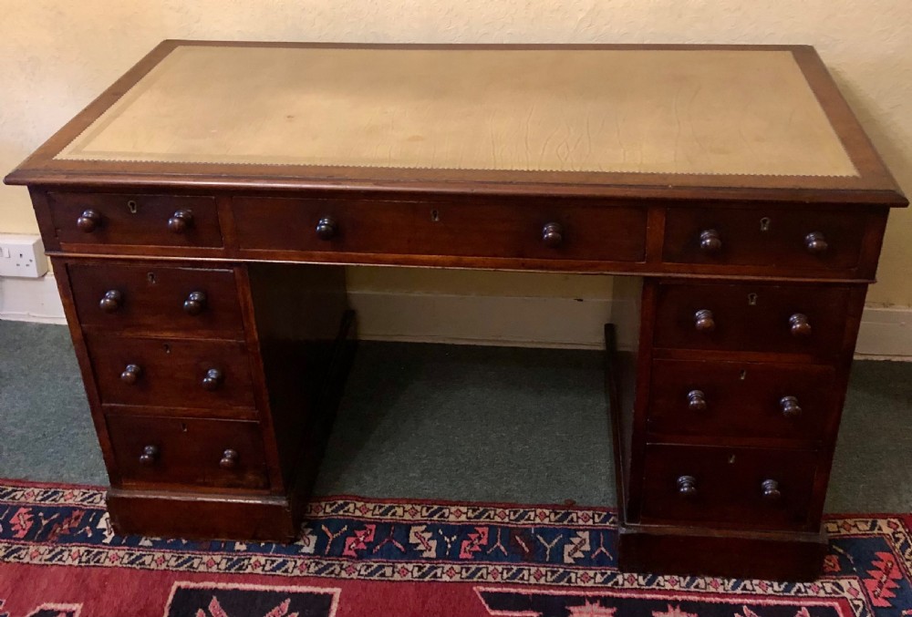 Victorian mahogany pedestal desk with leather top View II