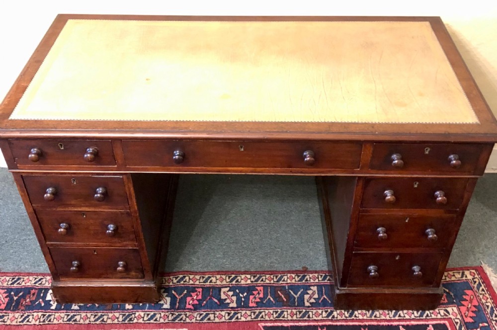 Victorian mahogany pedestal desk with leather top View IV