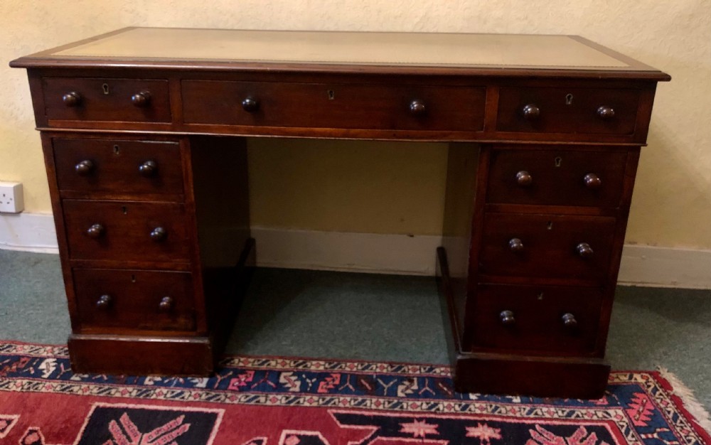 Victorian mahogany pedestal desk with leather top View V