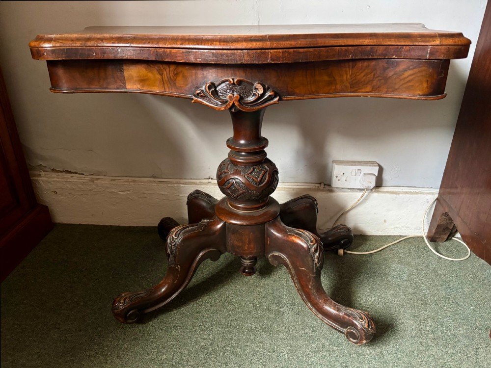 Victorian walnut serpentine card table View IV