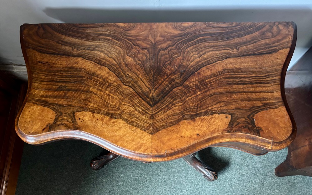 Victorian walnut serpentine card table View V