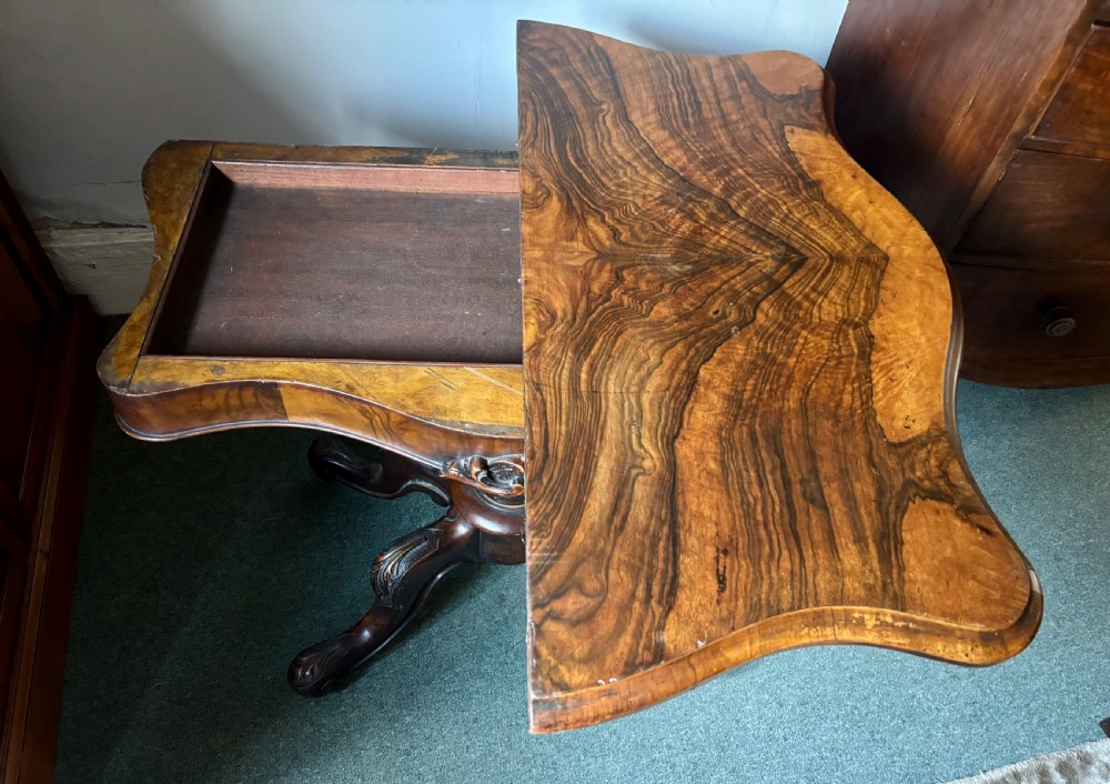 Victorian walnut serpentine card table View VIII