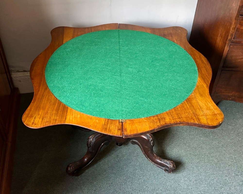 Victorian walnut serpentine card table View IX