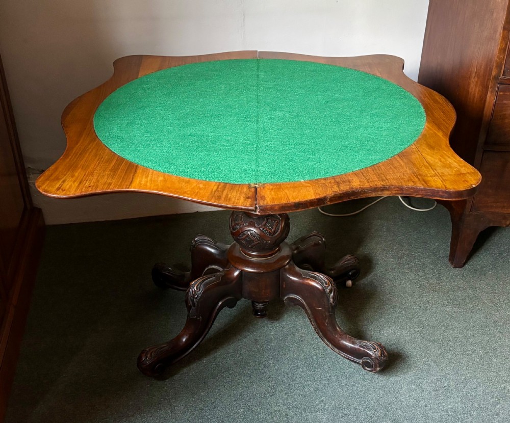 Victorian walnut serpentine card table View X