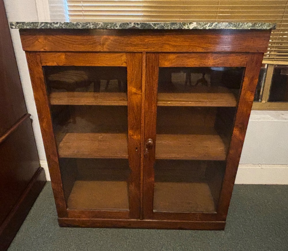 Early Victorian rosewood glazed bookcase with green marble top View IV