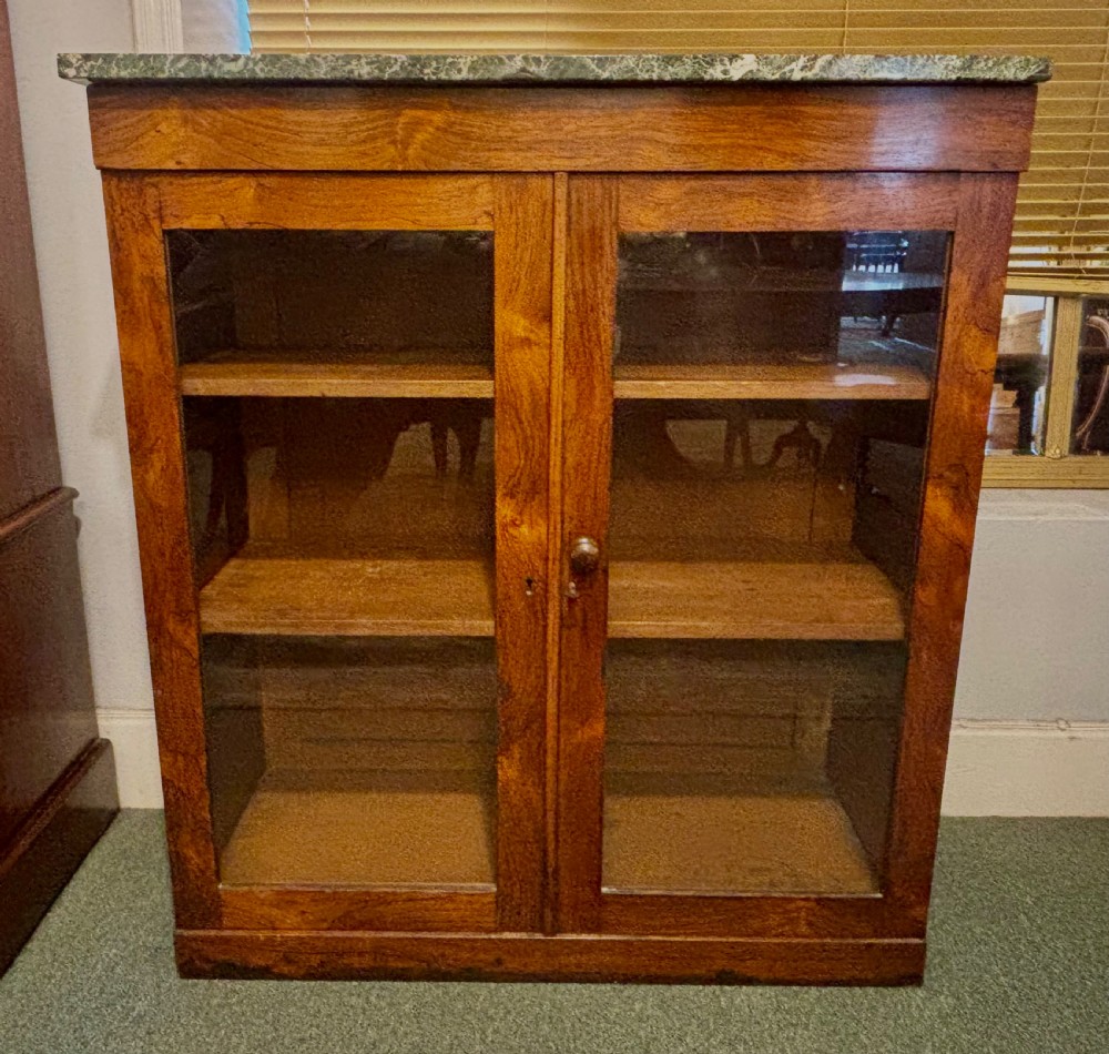 Early Victorian rosewood glazed bookcase with green marble top View VII