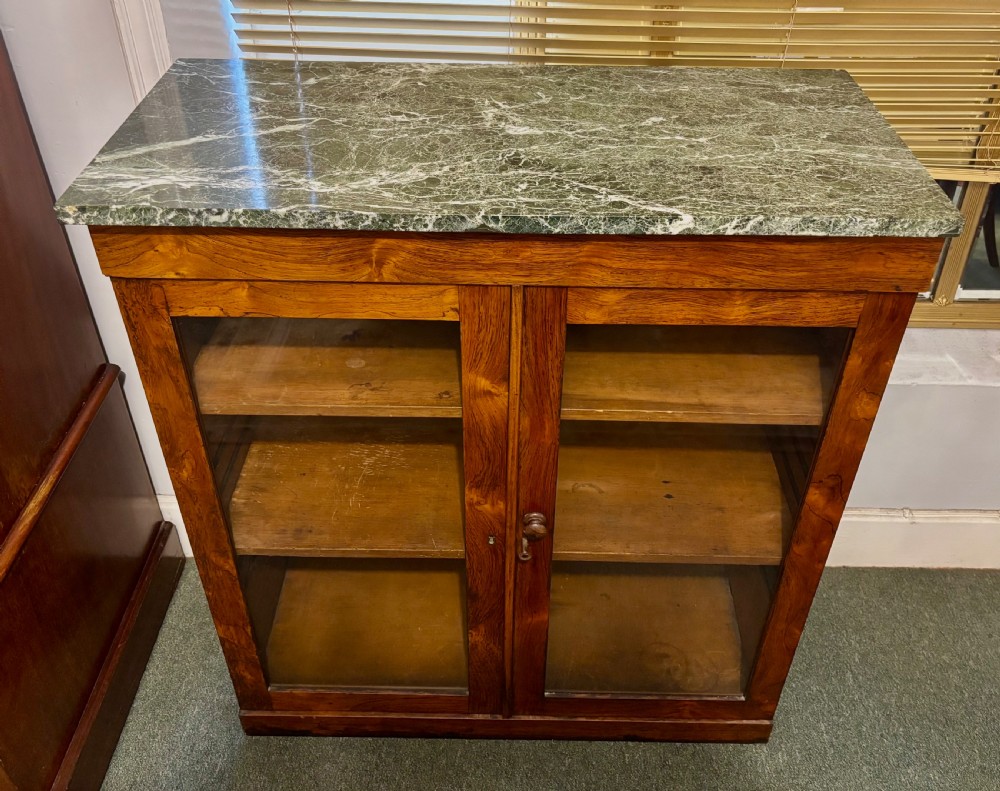 Early Victorian rosewood glazed bookcase with green marble top View VIII