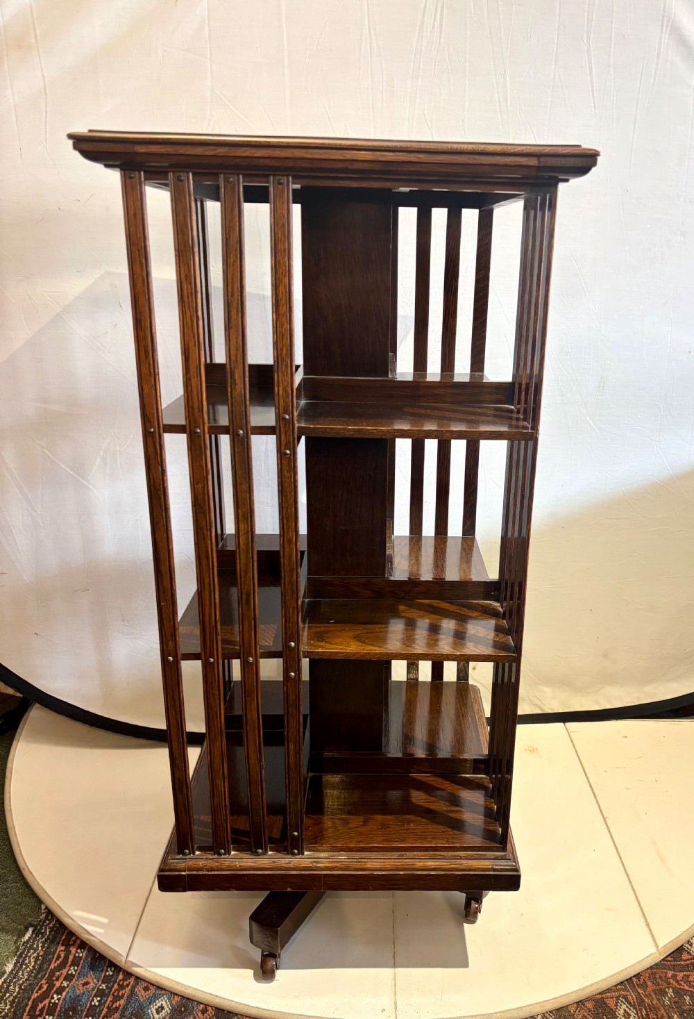 Edwardian oak revolving bookcase View III