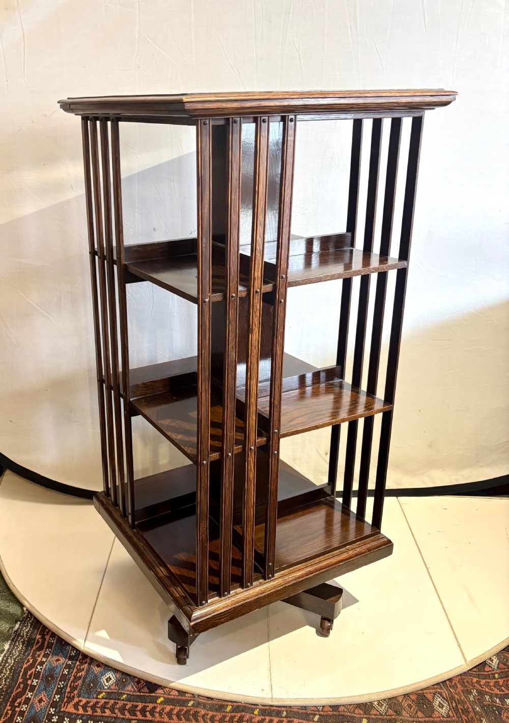Edwardian oak revolving bookcase View IV