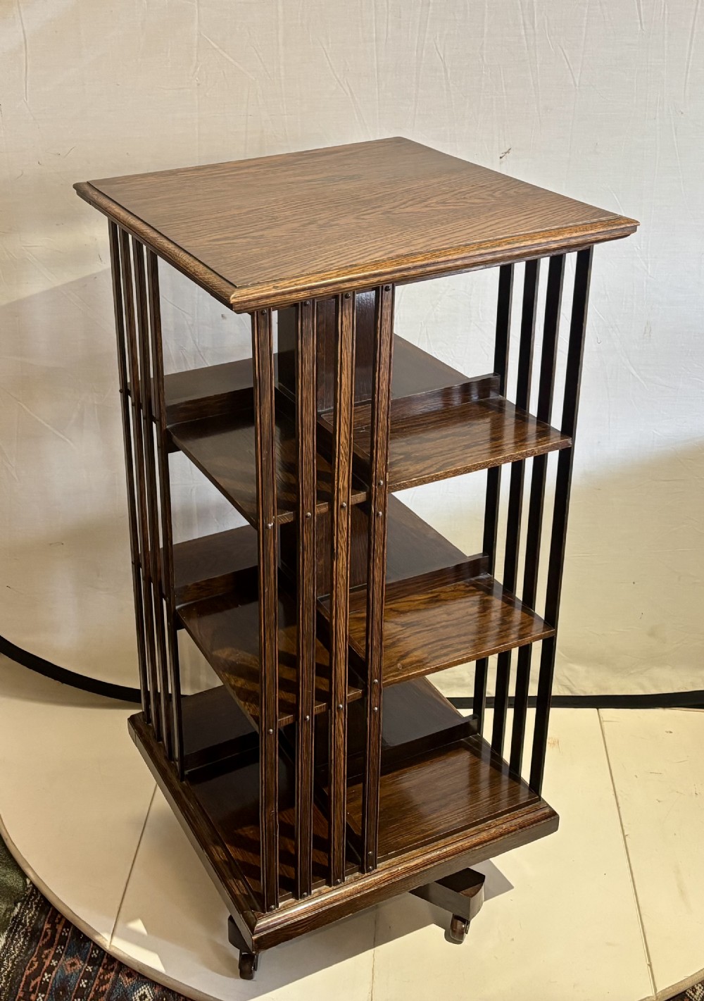 Edwardian oak revolving bookcase View V
