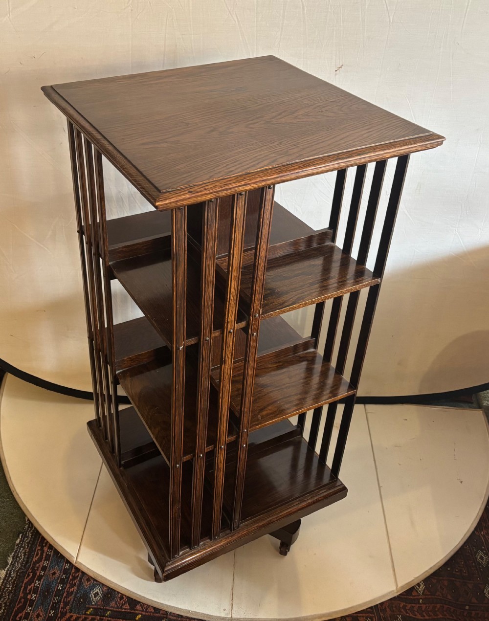 Edwardian oak revolving bookcase View VI