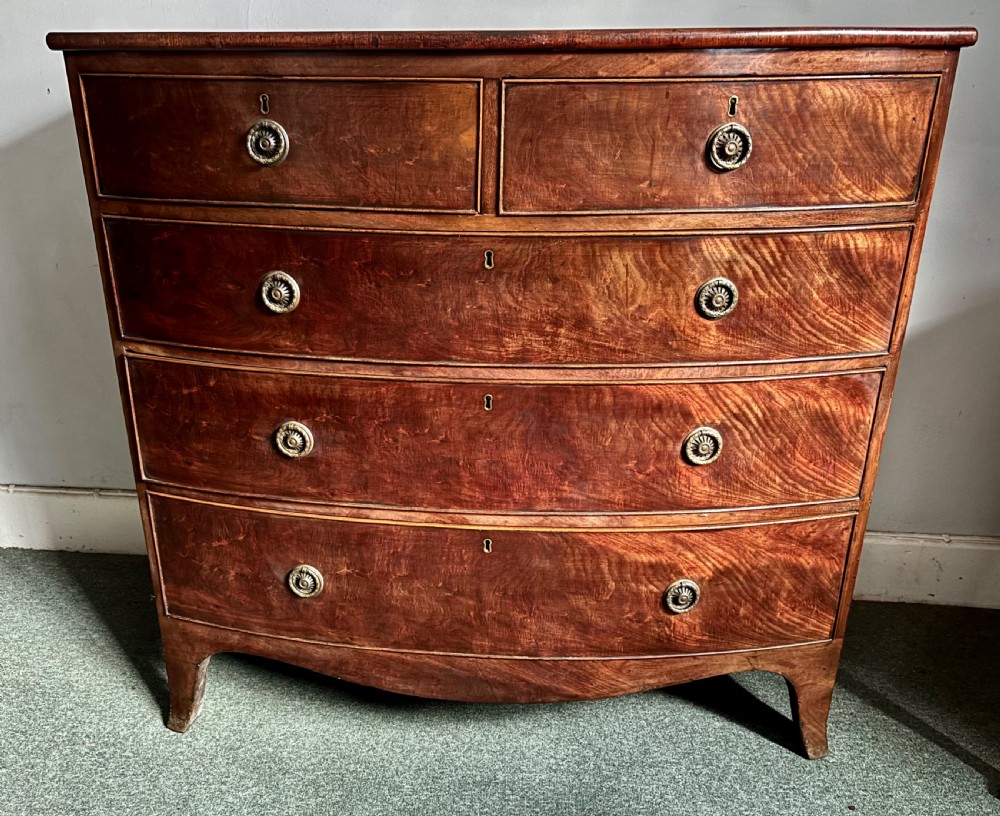Regency figured mahogany bow front chest of drawers