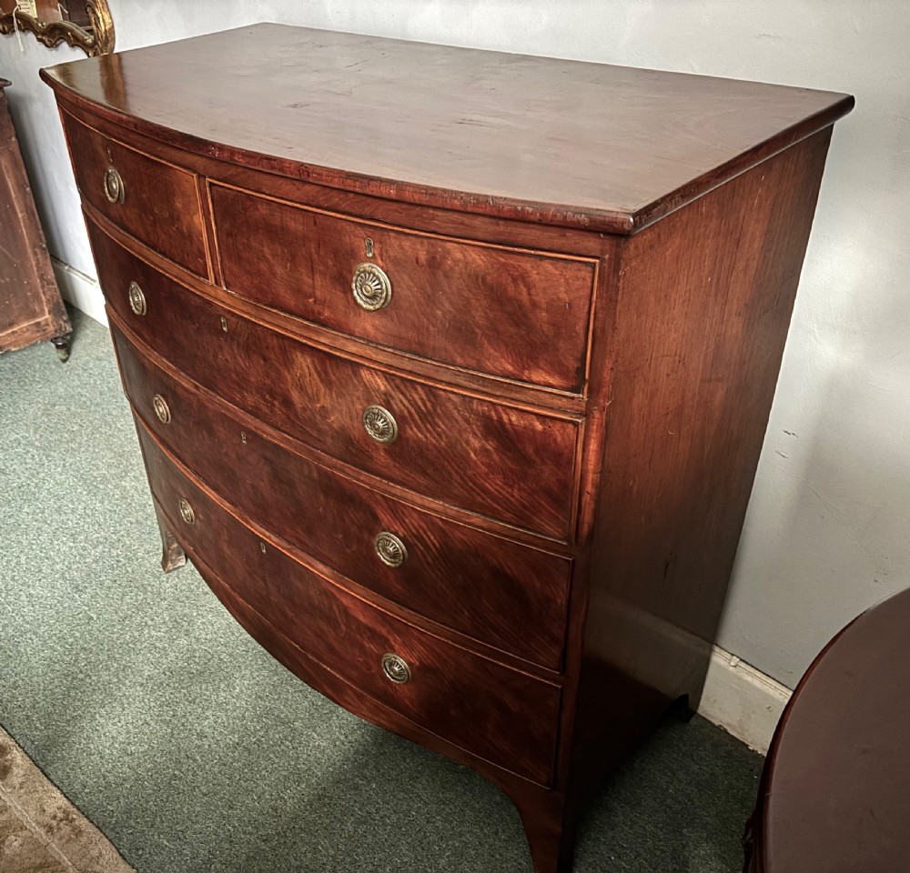 Regency figured mahogany bow front chest of drawers View IV