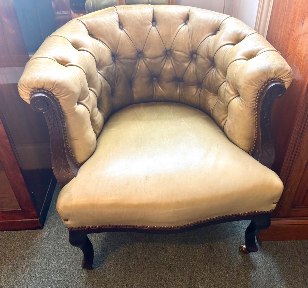 Victorian leather upholstered tub armchair View II