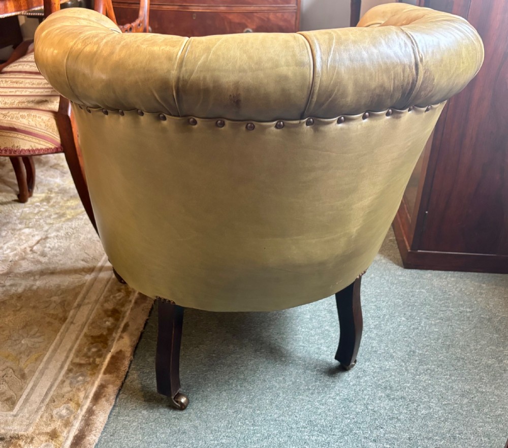 Victorian leather upholstered tub armchair View V