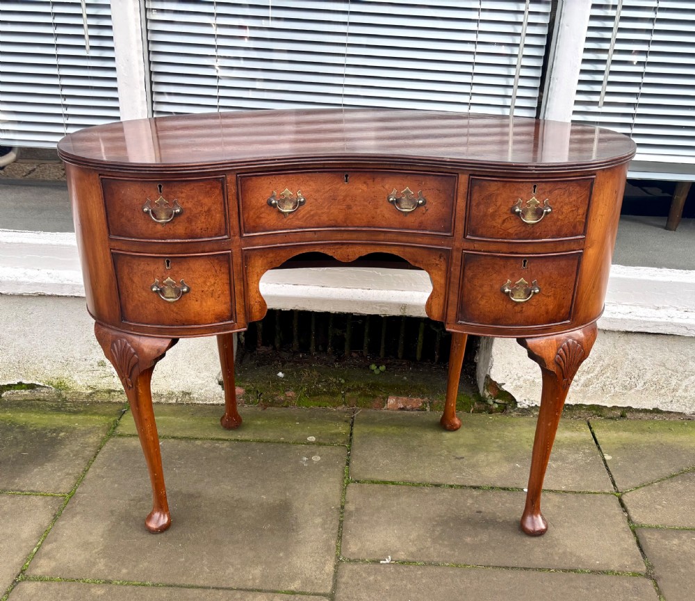 Burr walnut kidney shaped dressing table View II