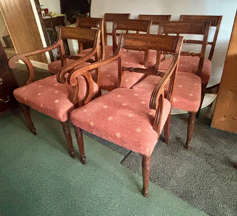 Set of eight Regency rope-twist mahogany dining chairs