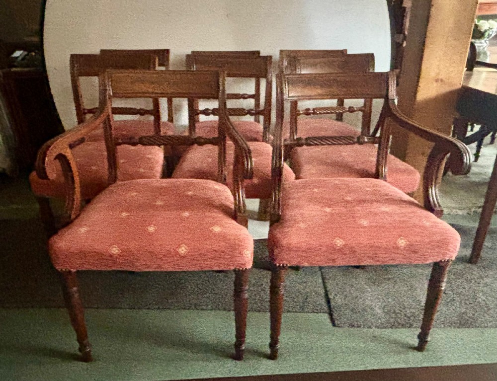 Set of eight Regency rope-twist mahogany dining chairs View XV