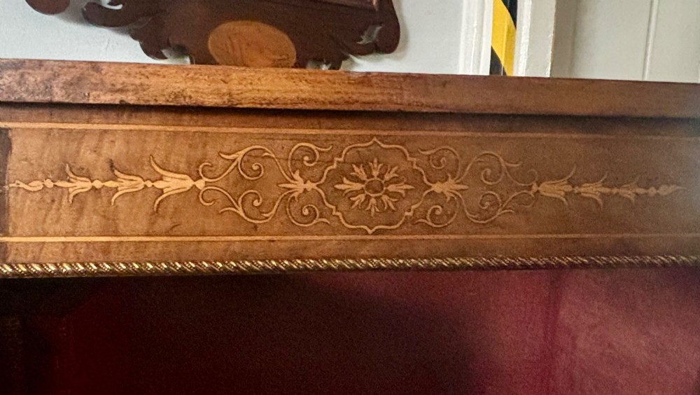 Narrow Victorian walnut and marquetry inlaid side cabinet View VI