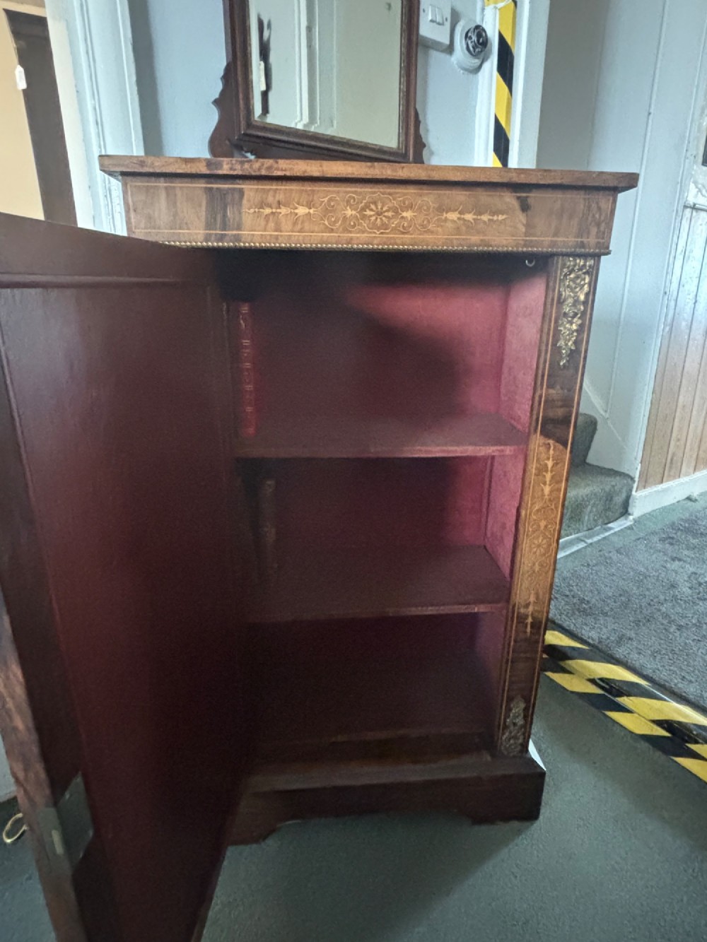 Narrow Victorian walnut and marquetry inlaid side cabinet View VII
