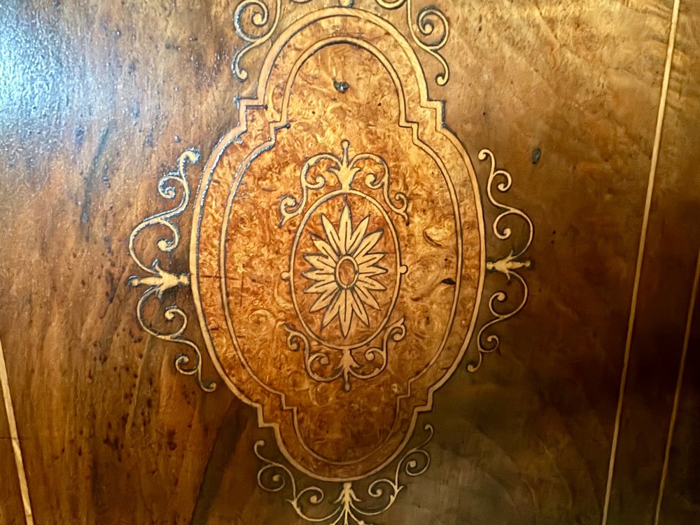 Narrow Victorian walnut and marquetry inlaid side cabinet View VIII